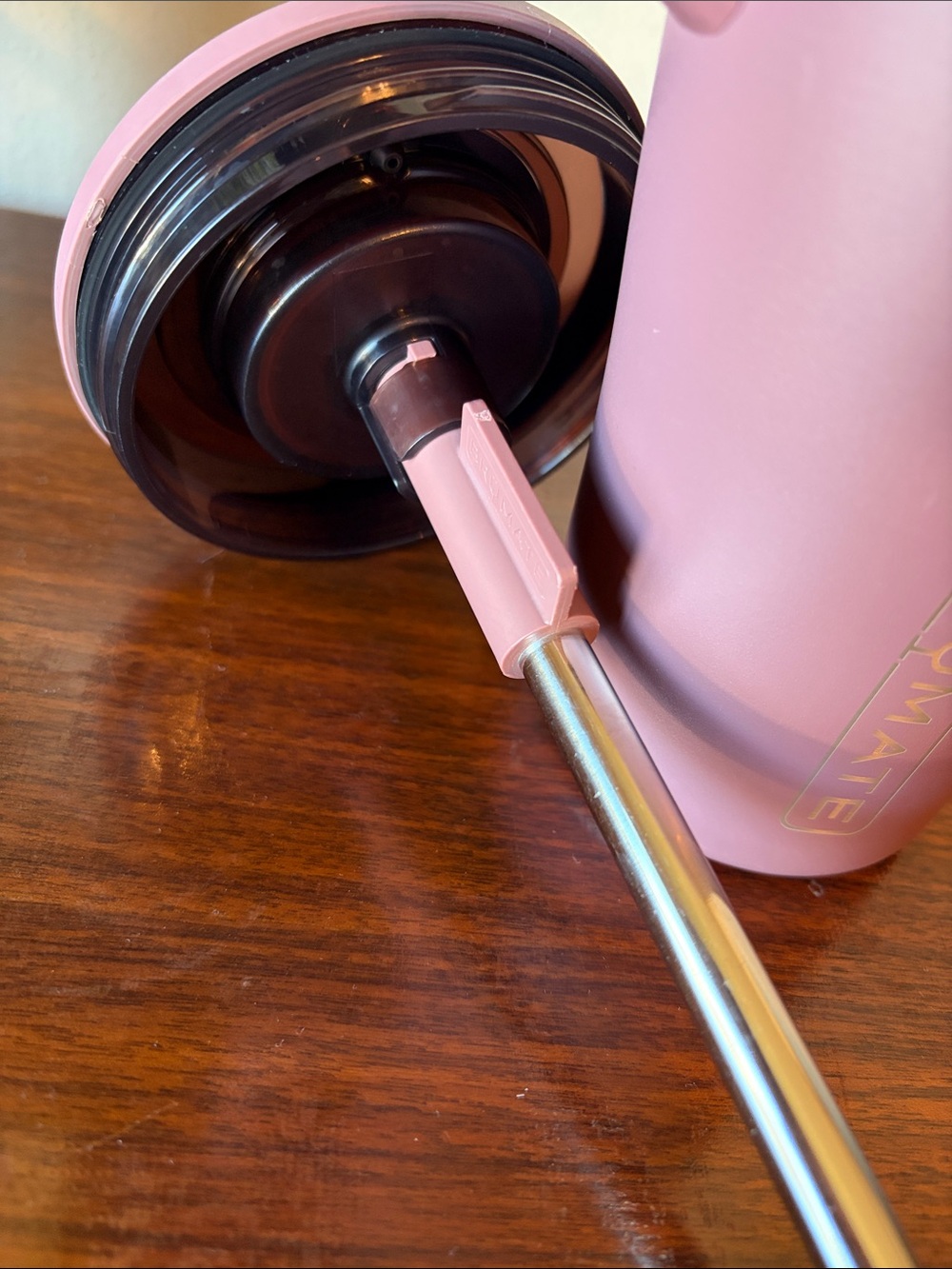 Matte Dusty Rose Travel Tumbler with Handle and Straw - Picture 4 of 9